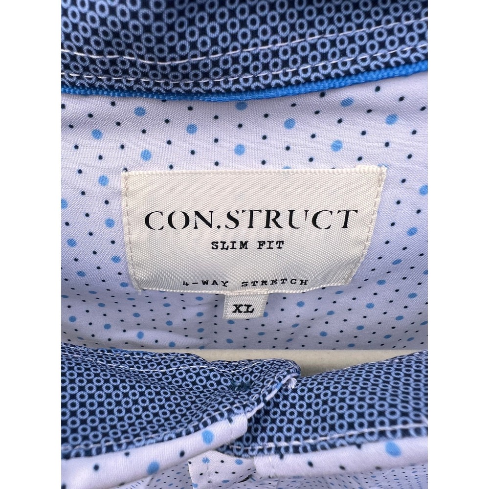 CONSTRUCT Slim Fit White Short Sleeve Button Up Shirt XL Blue Dot Lightweight - Picture 2 of 7